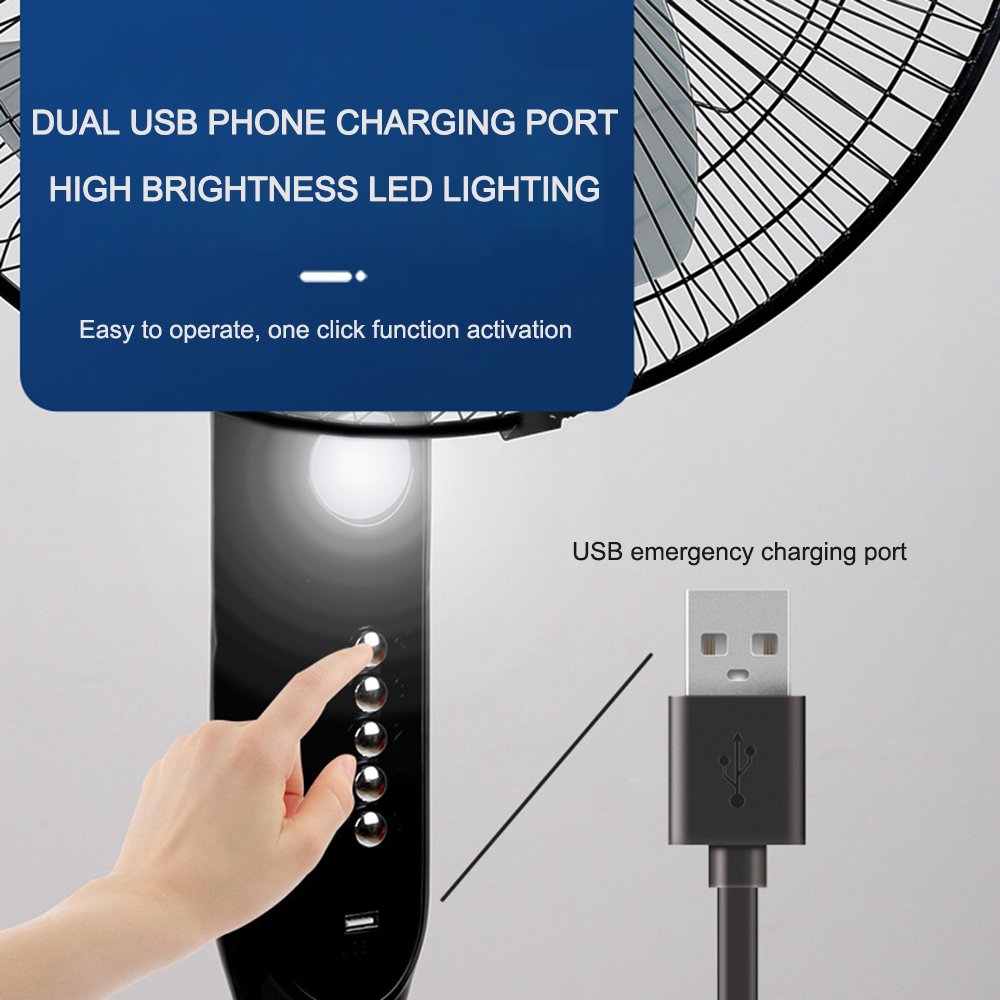 Factory Price Ac Dc 12v Solar Charging Vertical Fan with LED Light USB Mobile Charger Household Solar Fan 16 Inches Long HELIOS
