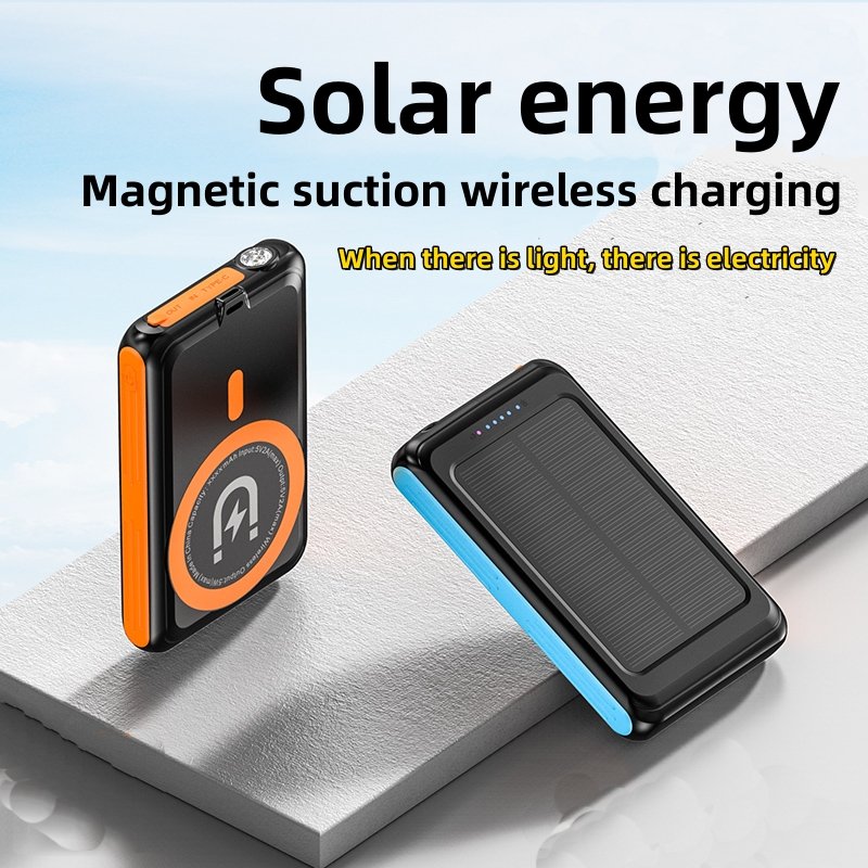 Outdoor 5000mah Waterproof Portable Solar Power Bank Magnetic Wireless Charger Camping Led Flashlight Power Bank