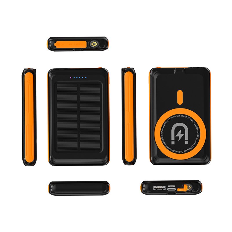 Outdoor 5000mah Waterproof Portable Solar Power Bank Magnetic Wireless Charger Camping Led Flashlight Power Bank