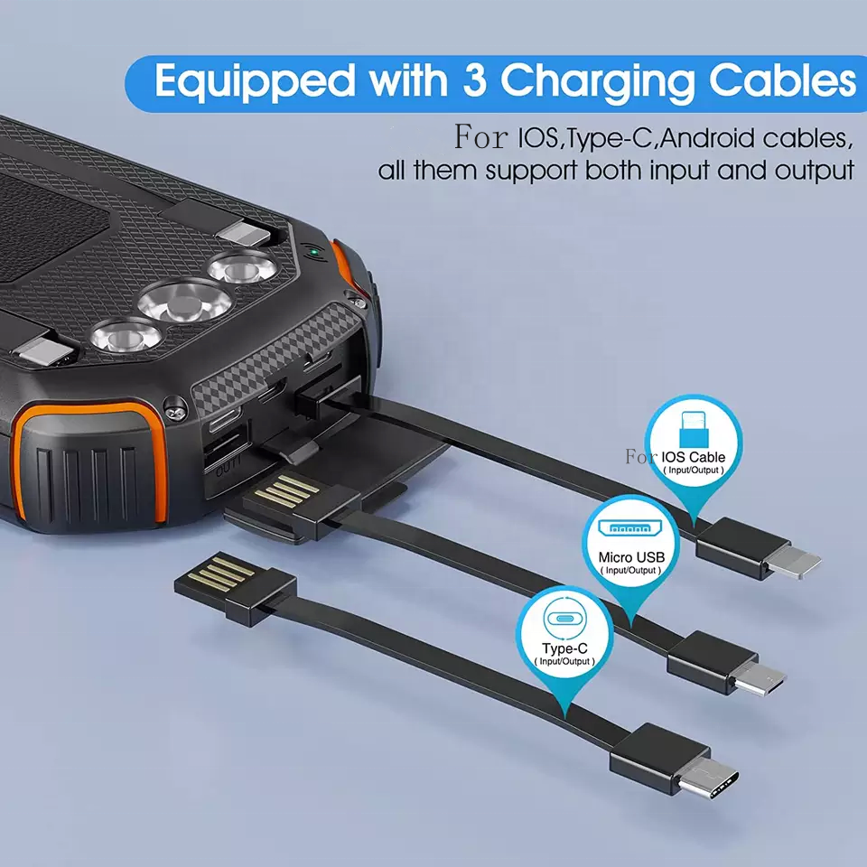wireless 15w powerbank 50000mah solar pd 22.5w fast charging power bank with cables