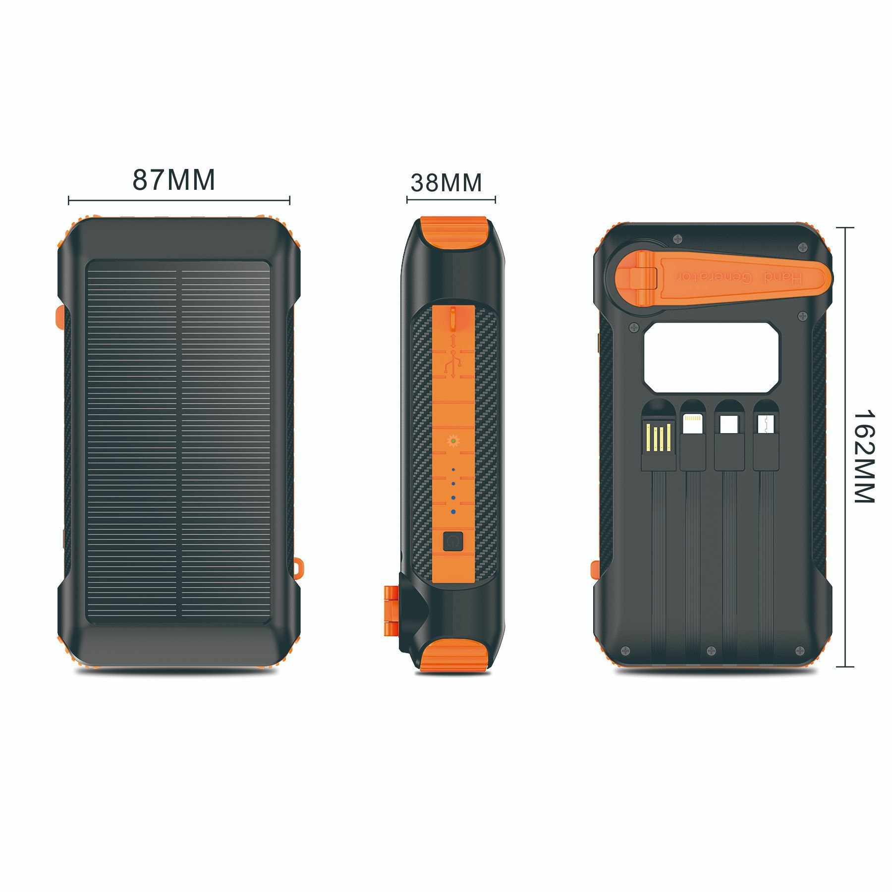 Hot Products 2024 22.5W Hand Crank Solar Power Bank 20000mah with Built-in cables and LED torch