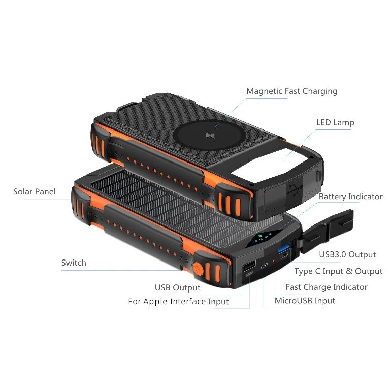 10000mah Led Lamp Solar Power Bank 20000mah Wireless Power Bank 2024 New Outdoor Portable Solar Charger Fast Charging For Cell