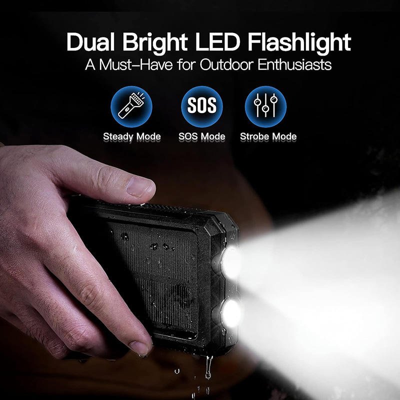 10000mAh 20000mah Large Capacity Portable Solar Power Bank with Flashlight Lighting Power for Outdoor Solar Panel Power Charger