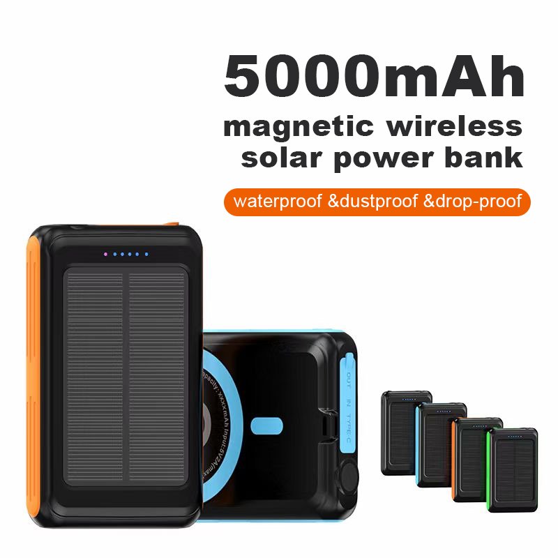 OEM Factory CE FCC Certificate Ip65 Waterproof Dropproof 5000mah QI Magnetic Wireless Charger Solar Charging Solar Power Bank