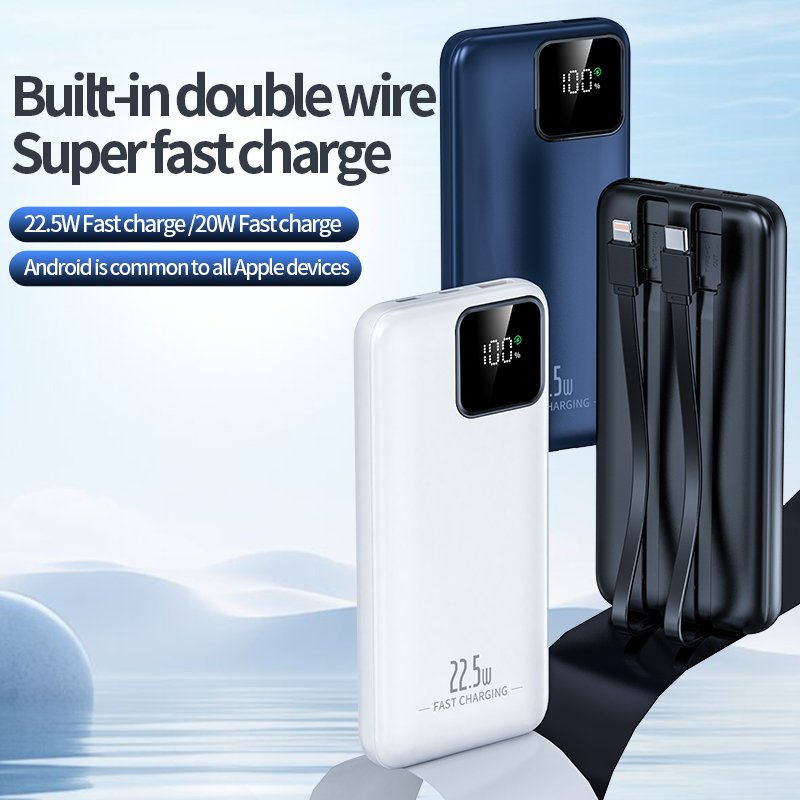 Mini 20000 Mobile Phone Charger Large Capacity Power Bank Mobile Power Fast Charging Cable White 20000mah 18650 Lithium Battery