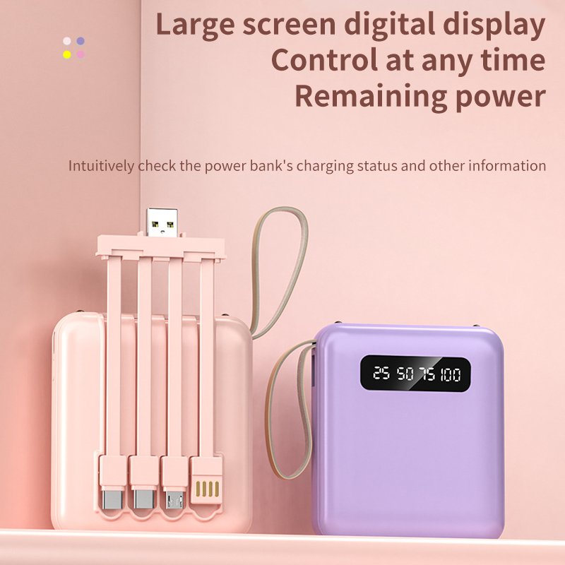 Wholesale Printed LOGO Mini Power Bank 10000mAh With Four-Wire Small Portable Mobile Power PB13