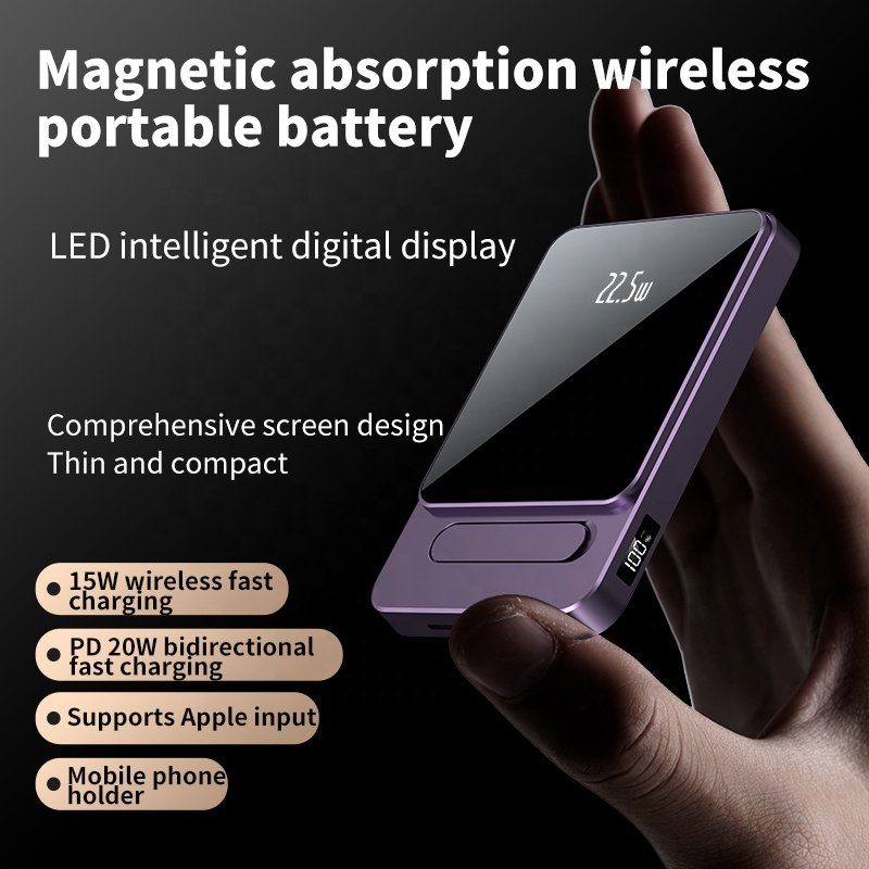 Certified Factory 22.5W Super Fast Charging Magnetic Bracket Mini Slim Power bank 10000mah LED Display Power Banks Power Station