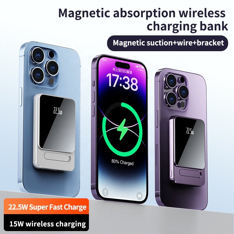 Certified Factory 22.5W Super Fast Charging Magnetic Bracket Mini Slim Power bank 10000mah LED Display Power Banks Power Station