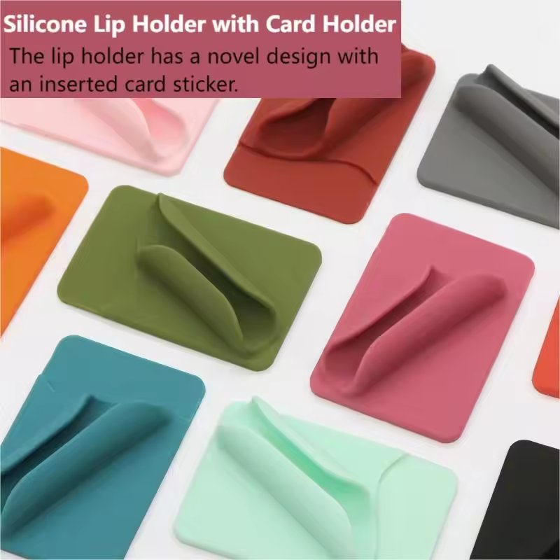 Silicone Lipstick Holder with Card Holder Phone Case Adhesive Back Stick On Case Smart Phone Wallet Card Holder