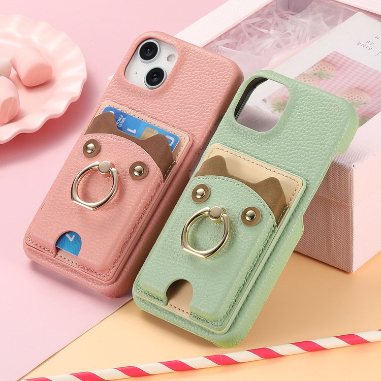 Luxury Phone Case With Card Holder For iPhone 14 13 12 11 Pro Max Leather Phone Case With Finger Ring For iPhone 16 15 Pro Max