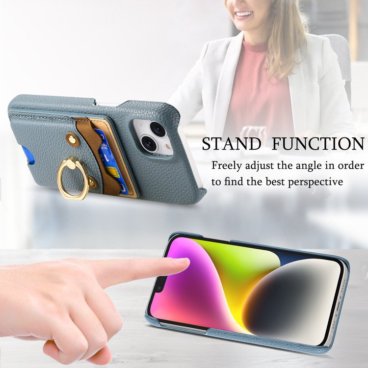 Luxury Phone Case With Card Holder For iPhone 14 13 12 11 Pro Max Leather Phone Case With Finger Ring For iPhone 16 15 Pro Max