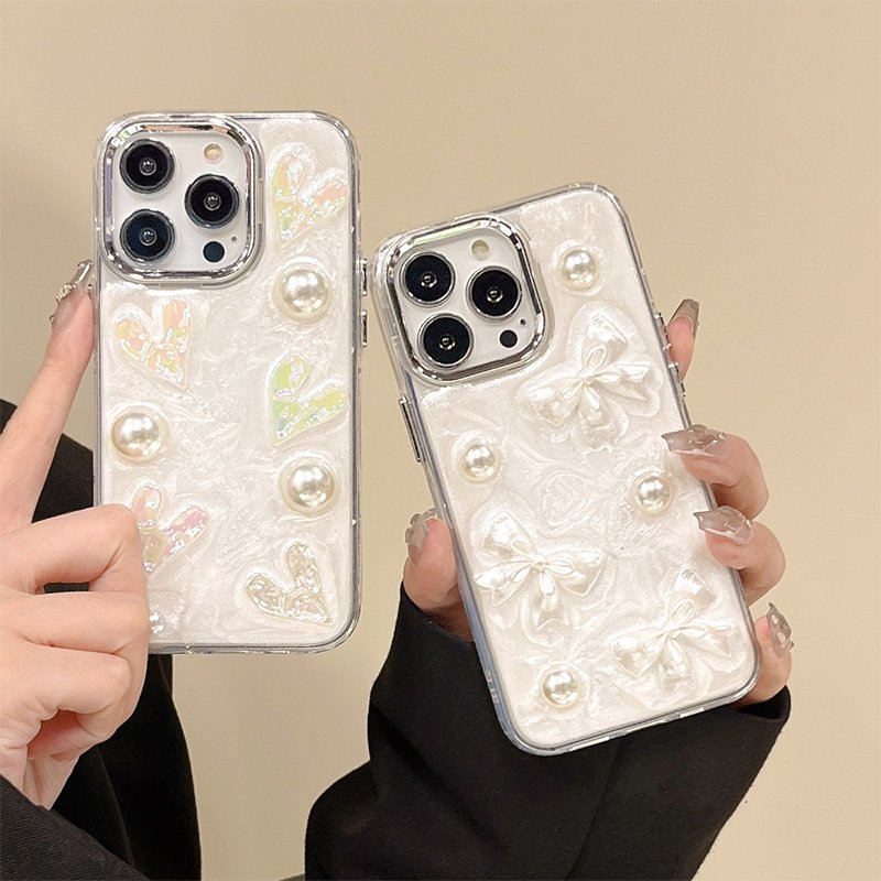 Ins style Girl Mobile phone case for iPhone 14 plus 13 15 12 pro max 3D Crystal Love Pearl Clear Shockproof Soft TPU Cover