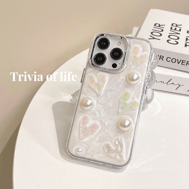 Ins style Girl Mobile phone case for iPhone 14 plus 13 15 12 pro max 3D Crystal Love Pearl Clear Shockproof Soft TPU Cover