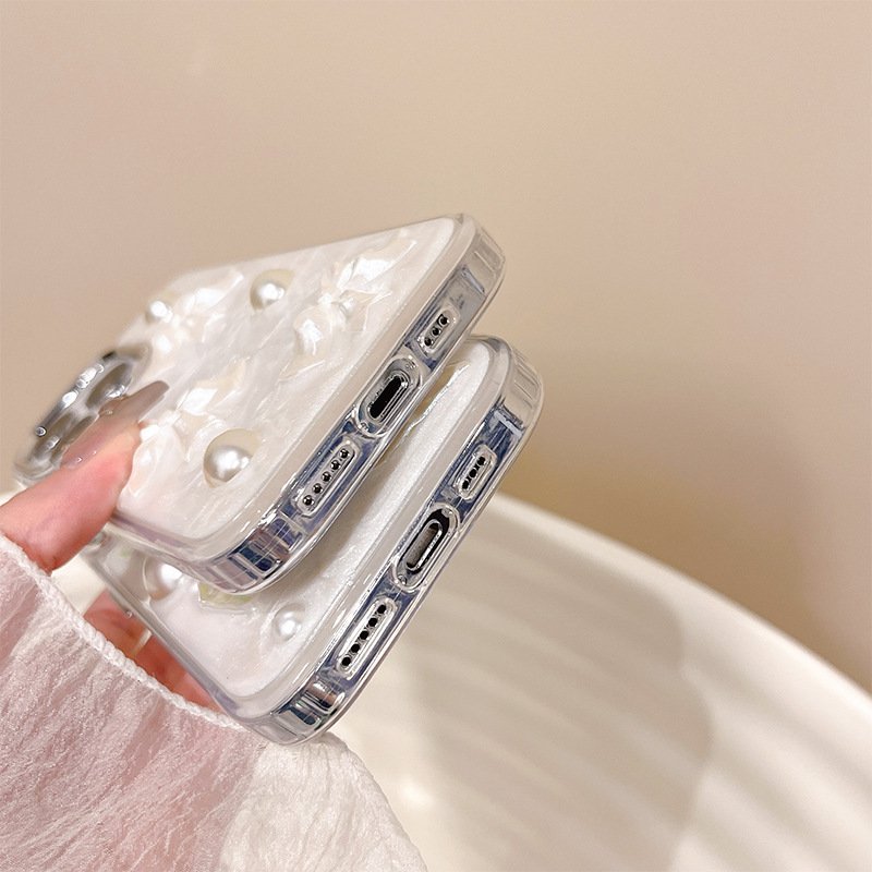 Ins style Girl Mobile phone case for iPhone 14 plus 13 15 12 pro max 3D Crystal Love Pearl Clear Shockproof Soft TPU Cover