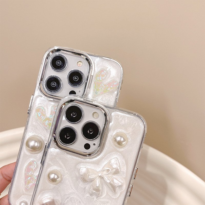 Ins style Girl Mobile phone case for iPhone 14 plus 13 15 12 pro max 3D Crystal Love Pearl Clear Shockproof Soft TPU Cover