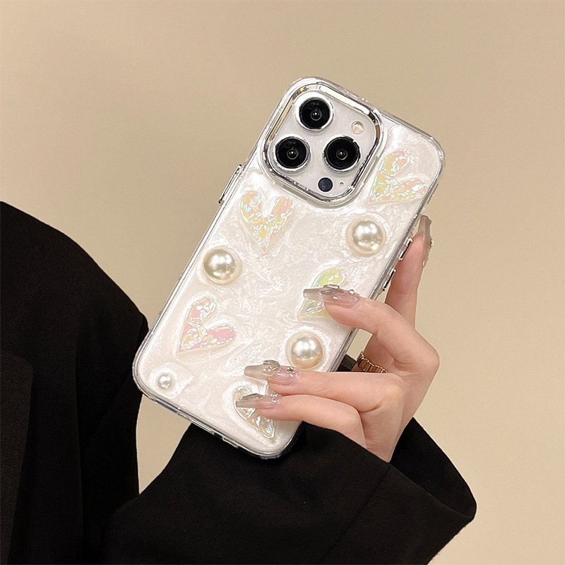 Ins style Girl Mobile phone case for iPhone 14 plus 13 15 12 pro max 3D Crystal Love Pearl Clear Shockproof Soft TPU Cover