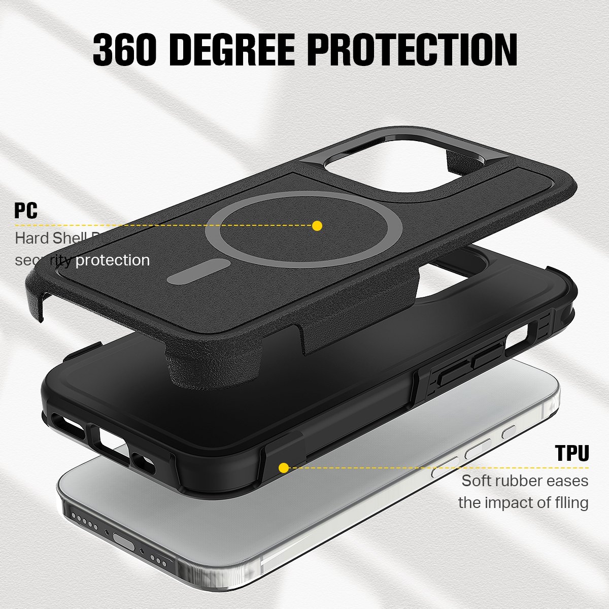 Magnet Phone Case Armor Drop Resistance PC Shockproof Anti Fall Phone Cover Case for iPhone 15 Pro