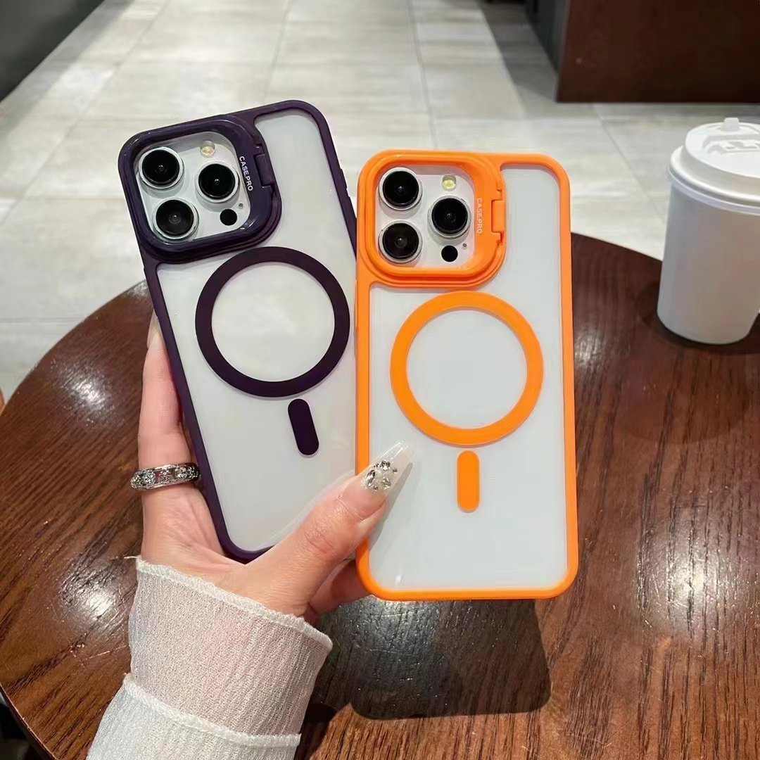 Mobile phone case acrylic lens invisible bracket magnetic Transparent cover for iphone 16PROMAX protective cover