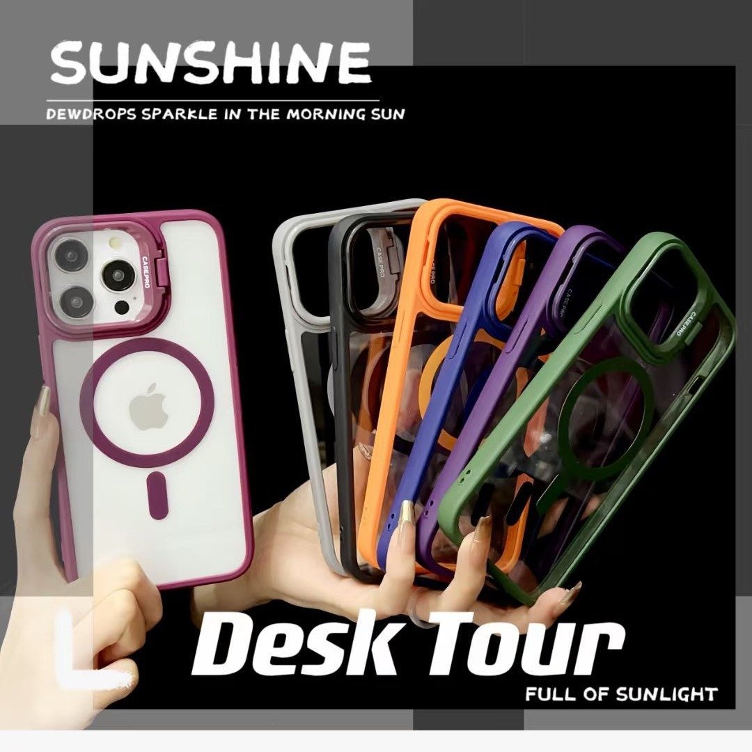 Mobile phone case acrylic lens invisible bracket magnetic Transparent cover for iphone 16PROMAX protective cover