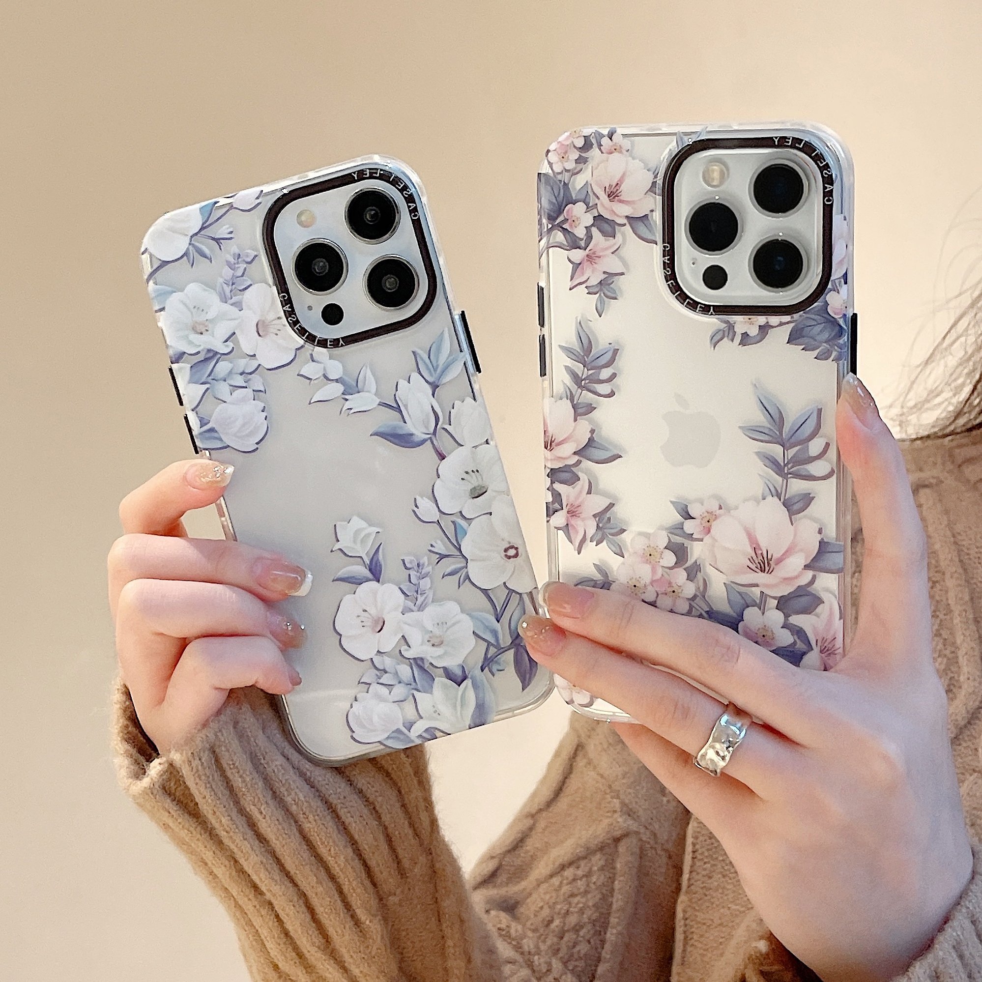 Shockproof Romantic Flower Hard PC + TPU Protective Phone Case for iPhone 11 12 13 14 15 Pro max