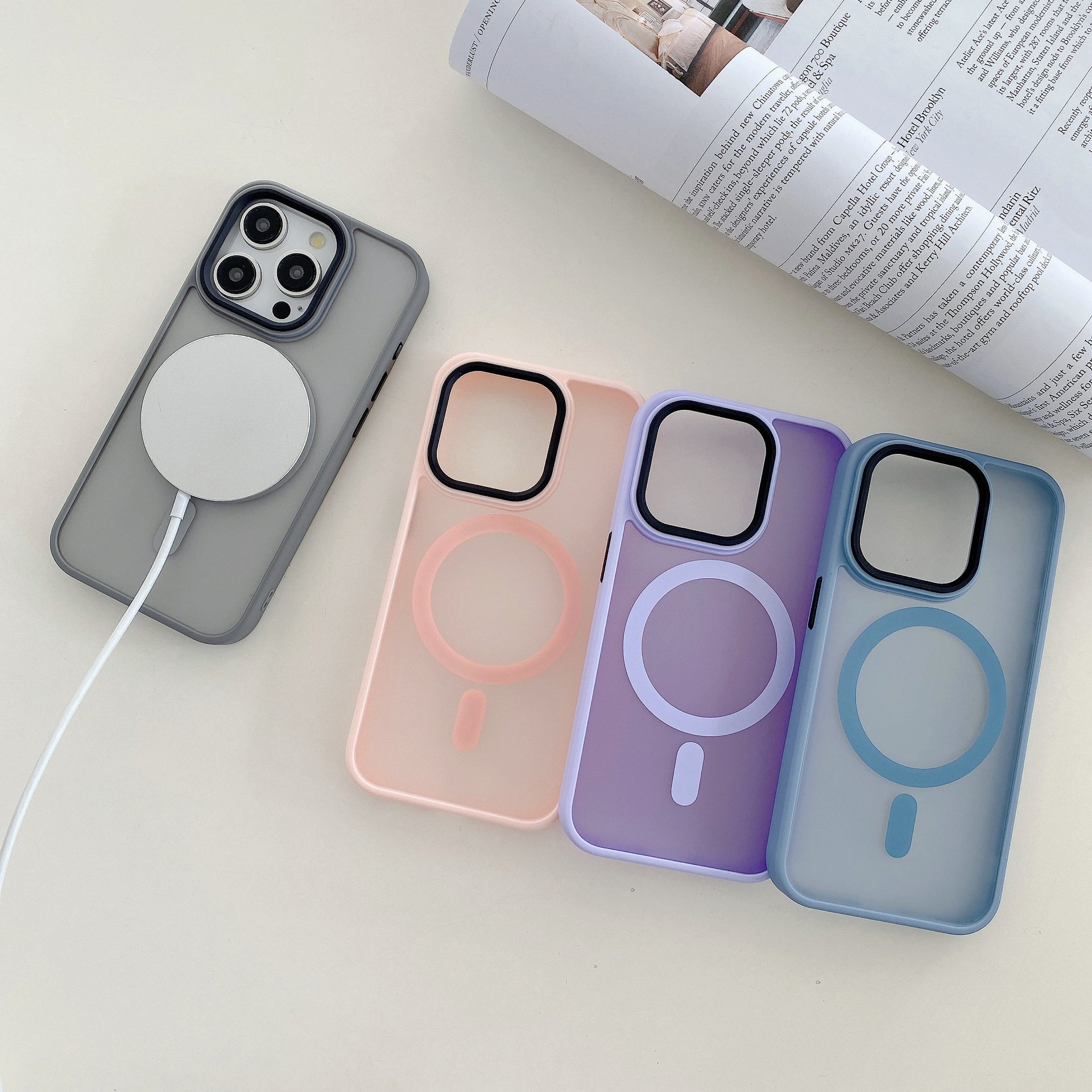 Hot sale high quality matte translucent magnetic suction phone case for iPhone11 12 13 14 15 16 promax acrylic phone accessories