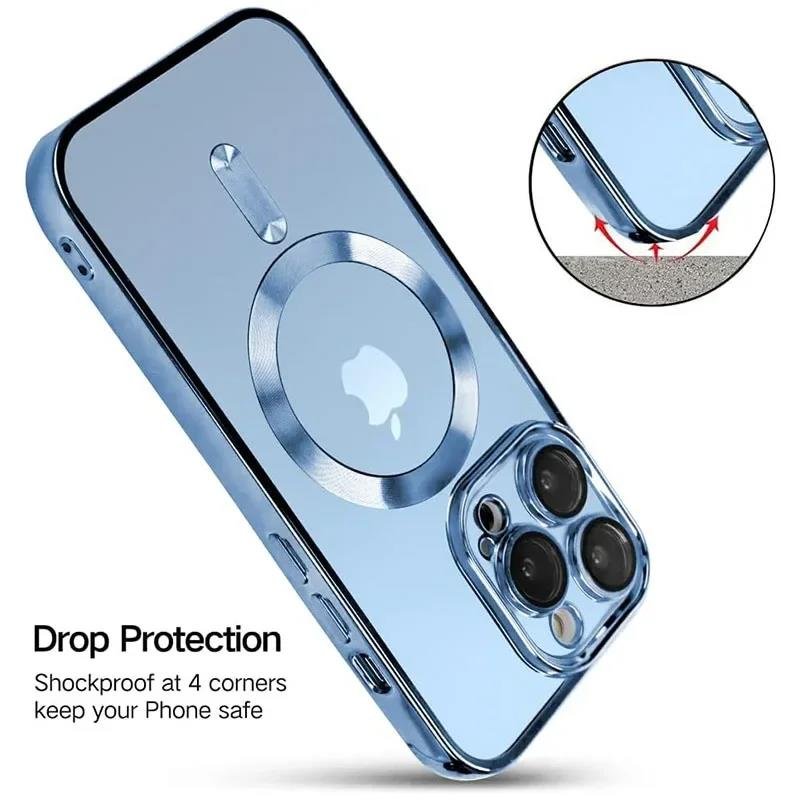 Luxury Wireless Charge Magnetic Safe Phone Case For iPhone 16 15 14 13 12 11 Pro Max Plus Transparent Electroplated Bumper Cover