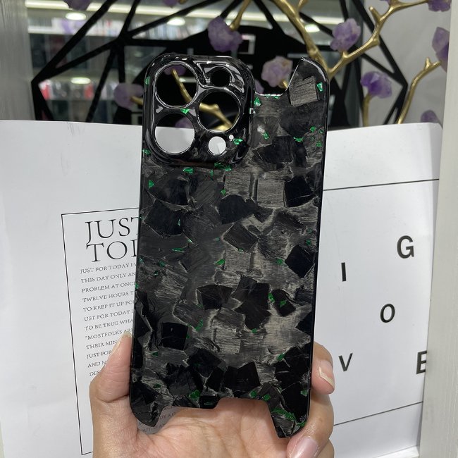 High-End Forged Pattern Carbon Fiber Phone Case for iPhone 15 Promax Gold Foil Protective Mobile Phone Case Personalized