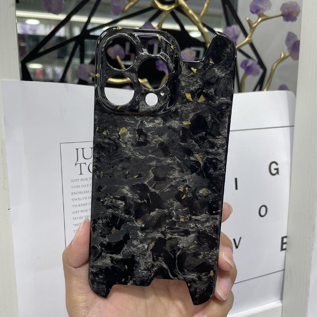 High-End Forged Pattern Carbon Fiber Phone Case for iPhone 15 Promax Gold Foil Protective Mobile Phone Case Personalized