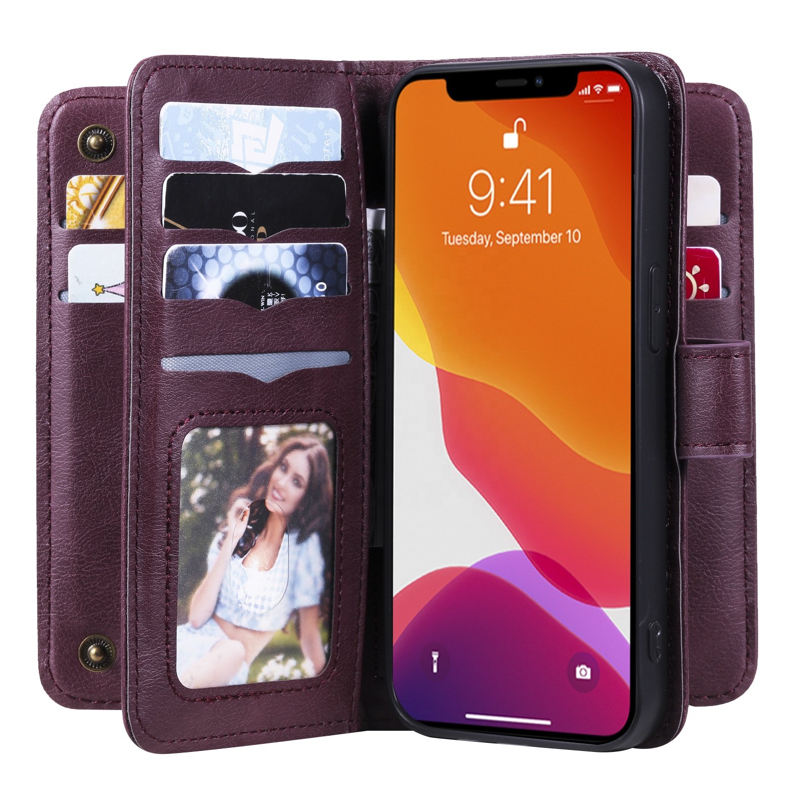 Business style leather scratchproof folding mobile phone card bags case for iPhone 14 13 13 pro 13 pro max