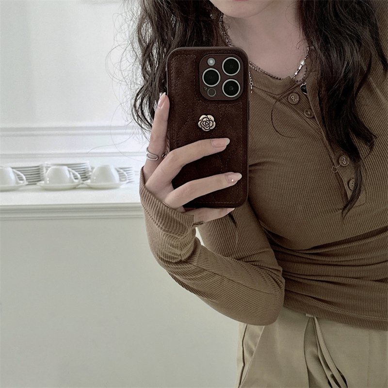 Dark brown down jacket camellia Case for iPhone 15 pro max case trending products 14 pro max 13 12 11 original protective cover