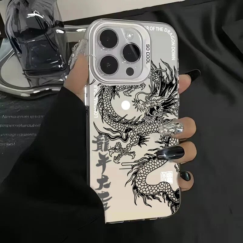 Luxury Dragon Totem Anti-drop Armour Phone Case For IPhone 15 14 Pro Max 13 12 11 Pro XR XS 7 8 Plus Lens Protect Plating Cover