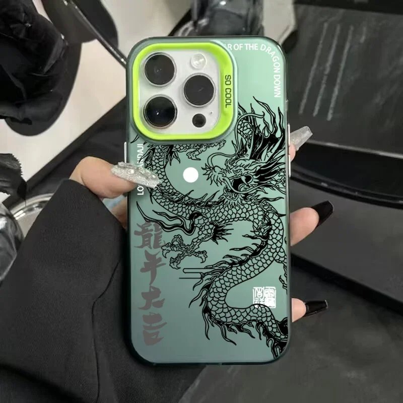 Luxury Dragon Totem Anti-drop Armour Phone Case For IPhone 15 14 Pro Max 13 12 11 Pro XR XS 7 8 Plus Lens Protect Plating Cover