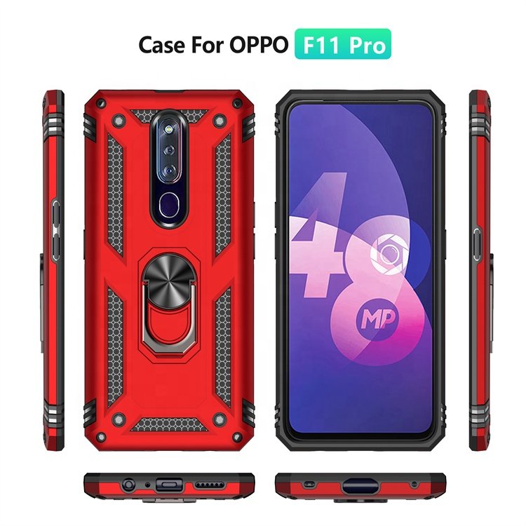 Factory Price Shockproof Armor holder F11 Pro Metal Ring Kickstand TPU PC Coque Mobile phone case back cover for oppo f11 pro