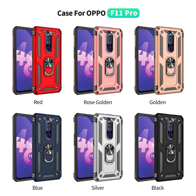 Factory Price Shockproof Armor holder F11 Pro Metal Ring Kickstand TPU PC Coque Mobile phone case back cover for oppo f11 pro