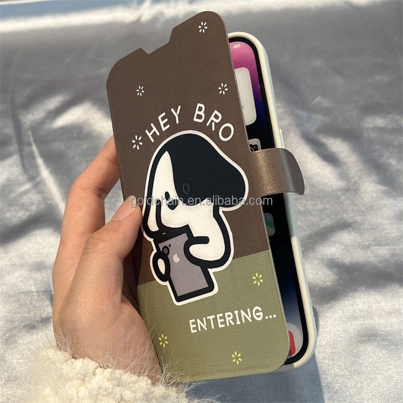 Cute cartoon magnetic flip anime iphone case for iPh14promax leather mobile phone cases for iph14