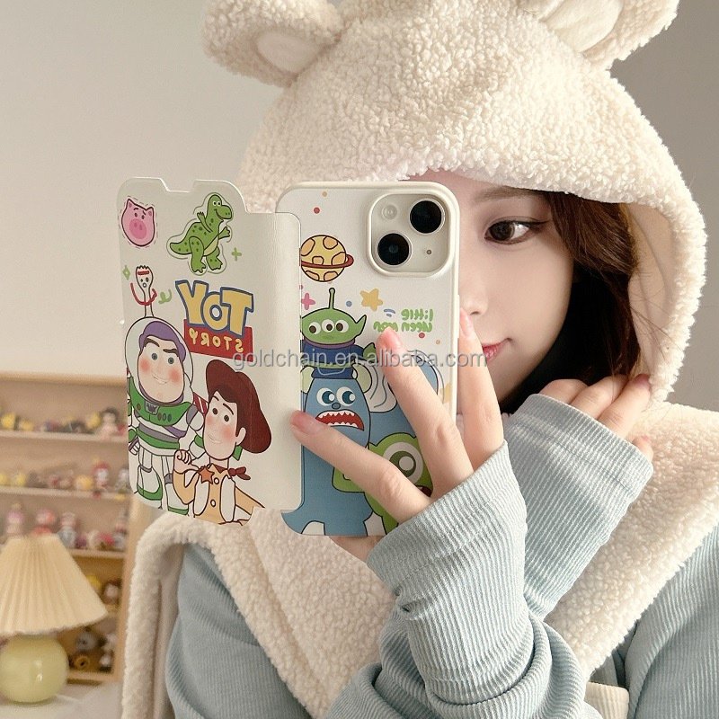 Cute cartoon magnetic flip anime iphone case for iPh14promax leather mobile phone cases for iph14