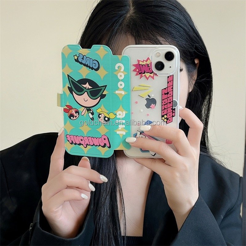 Cute cartoon magnetic flip anime iphone case for iPh14promax leather mobile phone cases for iph14