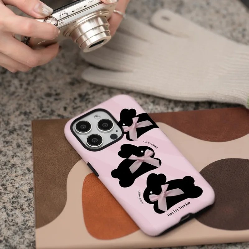 Pink Cute Rabbit Bowknot Phone Case for IPHONE 15PRO MAX 14 13 12 11 PRO Plus 15pro Acrylic TPU Two in One Mobile Phone Cases