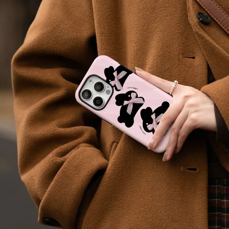 Pink Cute Rabbit Bowknot Phone Case for IPHONE 15PRO MAX 14 13 12 11 PRO Plus 15pro Acrylic TPU Two in One Mobile Phone Cases