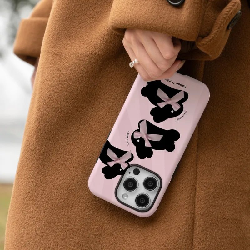 Pink Cute Rabbit Bowknot Phone Case for IPHONE 15PRO MAX 14 13 12 11 PRO Plus 15pro Acrylic TPU Two in One Mobile Phone Cases