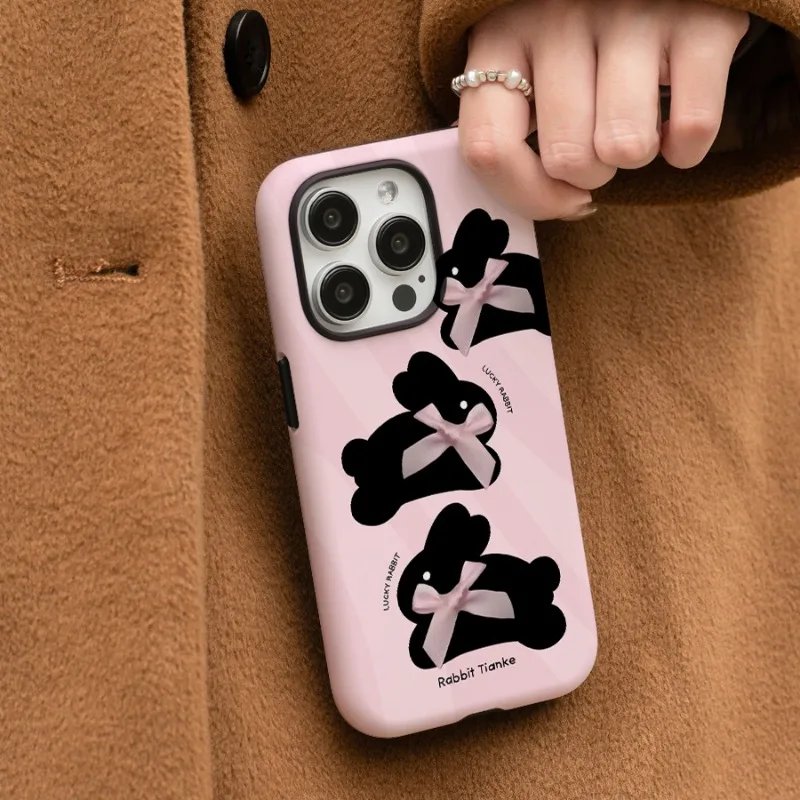 Pink Cute Rabbit Bowknot Phone Case for IPHONE 15PRO MAX 14 13 12 11 PRO Plus 15pro Acrylic TPU Two in One Mobile Phone Cases
