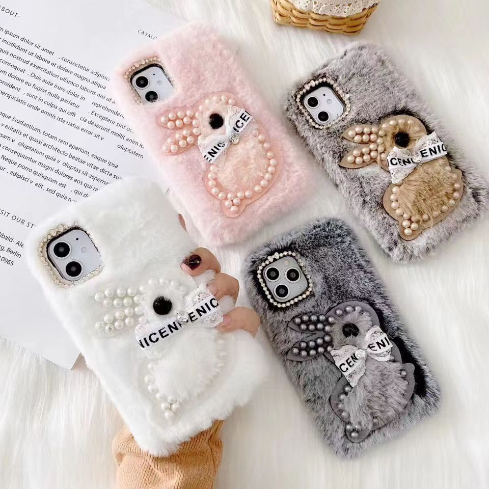 Wholesale new Pearl Rabbit fluff bow phone cover Premium sensing phone case for Iphone 13/14/15 Pro Max Phone Accessories