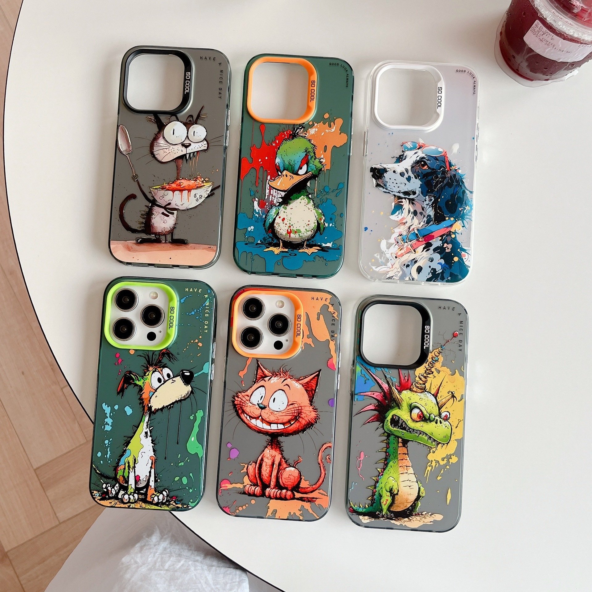 Color Silver IMD Personality Oil Painting Panda Phone Case for iphone 11 12 13 14 15 promax Frosted anti-fall Phone Accessories