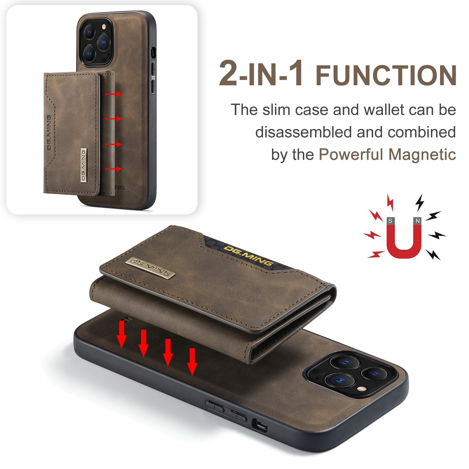 Top 2 In 1 Detachable Wallet Case For iPhone 14 13 12 11 Pro Max X XS XR 7 8 Plus Magnetic Leather Case With Card Holder