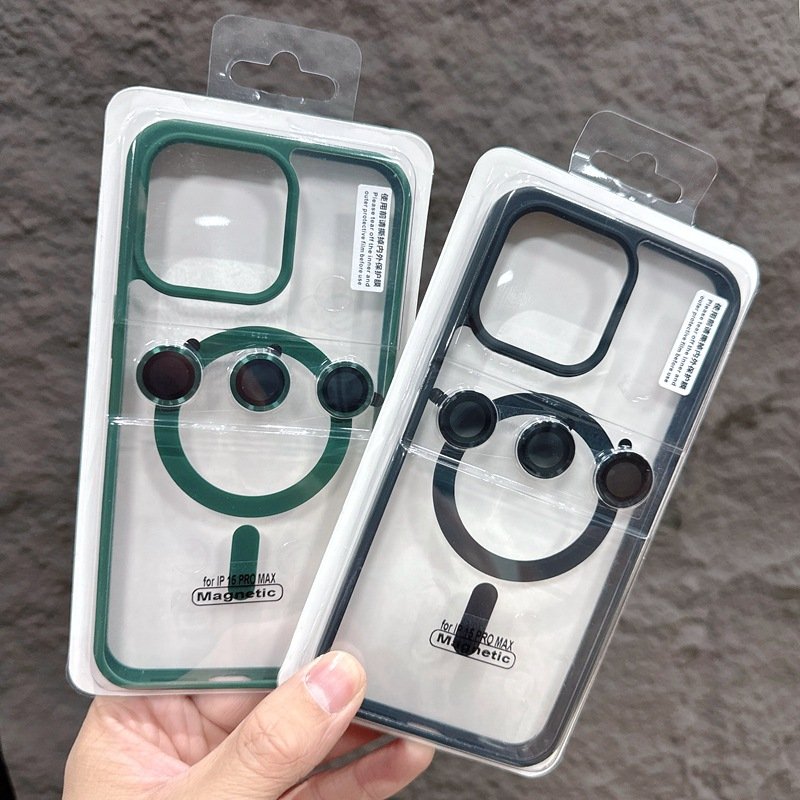 Luxury Frosted Acrylic Magnetic With Lens Film Protective Cover for iPhone 13 14 15 Pro max Transparent Mobile Phone Cases