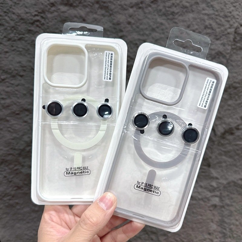 Luxury Frosted Acrylic Magnetic With Lens Film Protective Cover for iPhone 13 14 15 Pro max Transparent Mobile Phone Cases