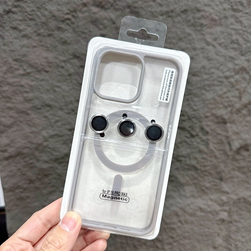 Luxury Frosted Acrylic Magnetic With Lens Film Protective Cover for iPhone 13 14 15 Pro max Transparent Mobile Phone Cases