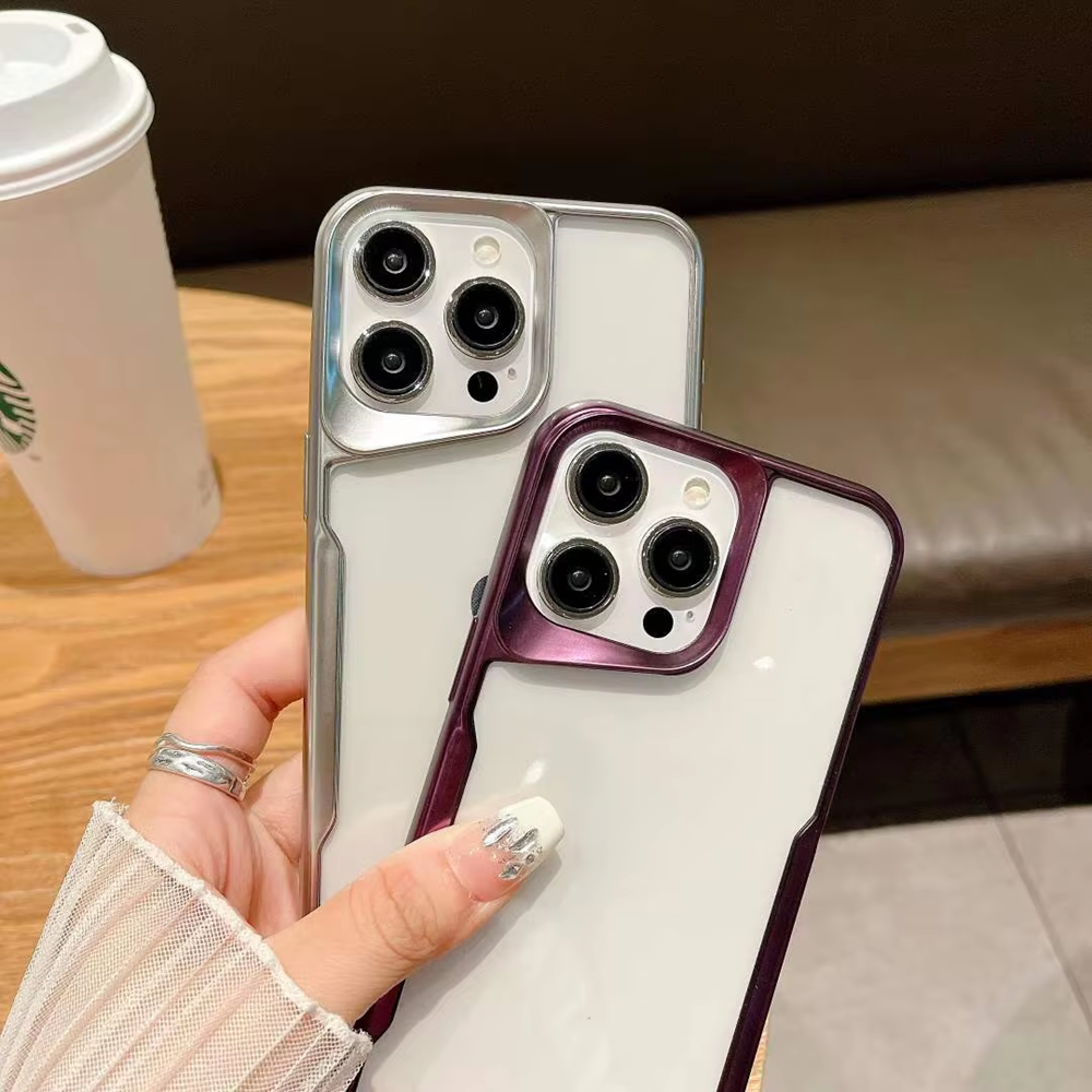 Simple Clear Transparent Blade Design Mobile Phone Cases For Iphone 15 14 Pro Max Shockproof Plated Cover For All Model