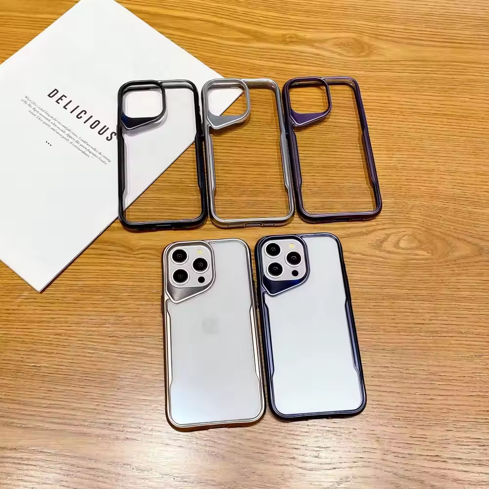 Simple Clear Transparent Blade Design Mobile Phone Cases For Iphone 15 14 Pro Max Shockproof Plated Cover For All Model