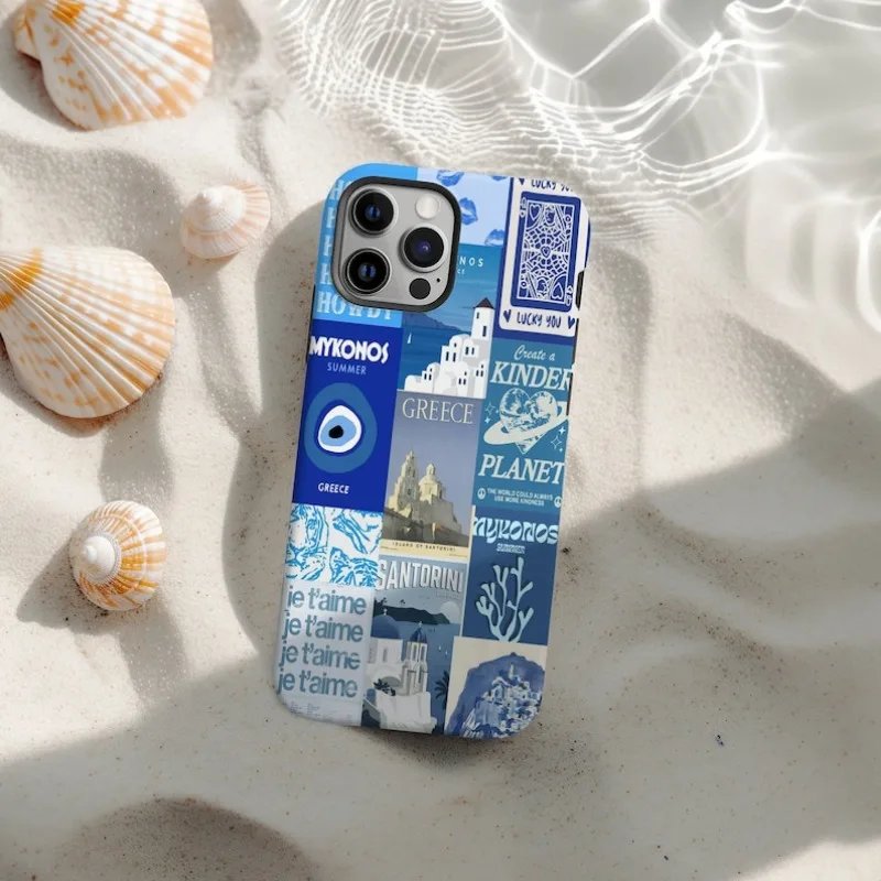 Greece Themed Collage Phone Case For IPHONE 15PRO MAX 14 13 12 11 PRO Plus 15pro Acrylic TPU Two in one Mobile Phone Cases